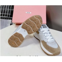 Low Cost Miu Miu Leather and Suede Sneakers Brown 507086