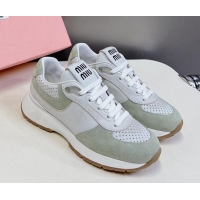 Charming Miu Miu Leather and Suede Sneakers Green 507087