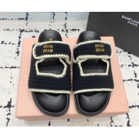 Good Quality Miu Miu Crochet knit Flat Slides Sandal Black 611020