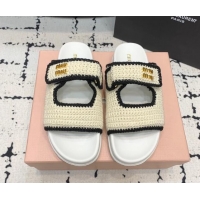 Best Grade Miu Miu Crochet knit Flat Slides Sandal White 611021