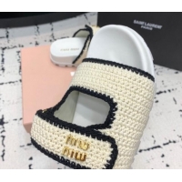 Best Grade Miu Miu Crochet knit Flat Slides Sandal White 611021