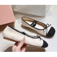 Top Grade Miu Miu Crochet knit Flat Mary Janes Ballerinas White 611022