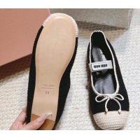 Buy Discount Miu Miu Crochet knit Flat Mary Janes Ballerinas Black 611023