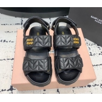 Best Price Miu Miu Matelasse Nappa Lambskin Flat Sandals Black 611024