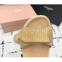 Pretty Style Miu Miu Raffia-effect Woven Platform Strap Sandals Beige 611028