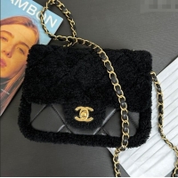 Famous Brand Chanel Shearling Lambskin Mini Flap Bag AS5148 Black 2024