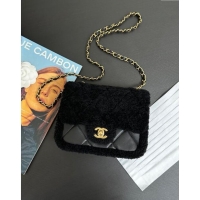 Famous Brand Chanel Shearling Lambskin Mini Flap Bag AS5148 Black 2024