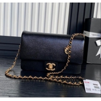 Big Discount Chanel Small Flap Bag with Chain in Grained Shiny Calfskin AS5186 Black 2024