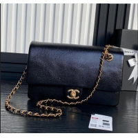 Top Design Chanel Medium Flap Bag with Chain in Grained Shiny Calfskin AS5180 Black 2024