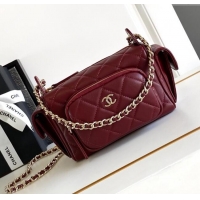 Pretty Style Chanel Small Camera Case Bag in Shiny Crumpled Lambskin AS5220 Burgundy 2024