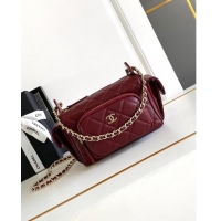 Pretty Style Chanel Small Camera Case Bag in Shiny Crumpled Lambskin AS5220 Burgundy 2024