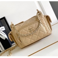 Grade Quality Chanel Small Camera Case Bag in Shiny Crumpled Lambskin AS5220 Beige 2024