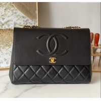 Famous Brand Chanel Vintage Flap Bag in Grained Calfskin 2215 Black 2024