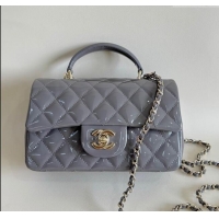 Top Quality Chanel Mini Classic Flap Bag with Top Handle in Patent Calfskin AS2431 Gray 2024