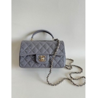 Top Quality Chanel Mini Classic Flap Bag with Top Handle in Patent Calfskin AS2431 Gray 2024