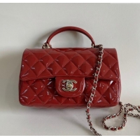 Well Crafted Chanel Mini Classic Flap Bag with Top Handle in Patent Calfskin AS2431 Burgundy 2024