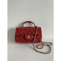 Well Crafted Chanel Mini Classic Flap Bag with Top Handle in Patent Calfskin AS2431 Burgundy 2024