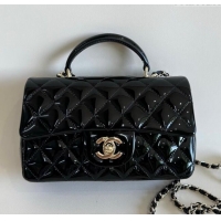 Pretty Style Chanel Mini Classic Flap Bag with Top Handle in Patent Calfskin AS2431 Black 2024