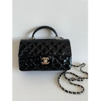 Pretty Style Chanel Mini Classic Flap Bag with Top Handle in Patent Calfskin AS2431 Black 2024