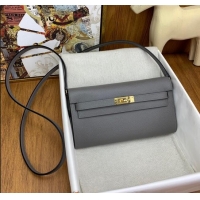 Grade Quality Hermes Kelly To Go Wallet Bag in Original Epsom Leather OL Cumulonimbus H0801 Grey/Gold 2024(Full Handmade