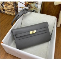 Grade Quality Hermes Kelly To Go Wallet Bag in Original Epsom Leather OL Cumulonimbus H0801 Grey/Gold 2024(Full Handmade