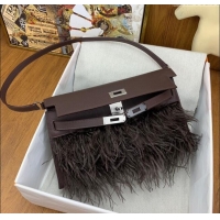 Best Price Hermes Kelly Elan Bag in Chevre Chamkila Leather and Ostrich Feather H1506 Deep Red/Silver 2024(Full Handmade