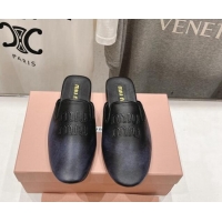 Grade Quality Miu Miu Aged Leather Flat Mules Black 611069