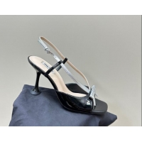 Pretty Style Miu Miu Bow Heel Sandals in Patent Leather Black/Silver 703126