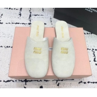 Unique Style Miu Miu Suede Flat Mules White 703132