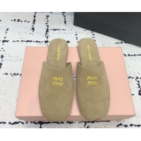 Popular Style Miu Miu Suede Flat Mules Beige 703133