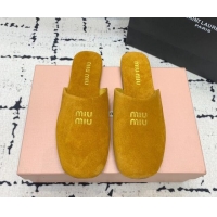 Shop Duplicate Miu Miu Suede Flat Mules Yellow 703134