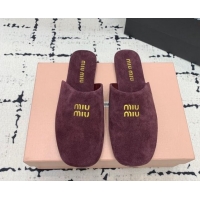 Cheap Price Miu Miu Suede Flat Mules Dark Purple 703135