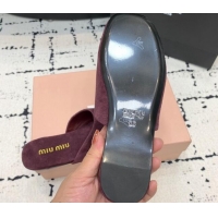 Cheap Price Miu Miu Suede Flat Mules Dark Purple 703135