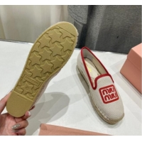 Good Quality Miu Miu Canvas Espadrilles Flat Light Beige/Red 703138