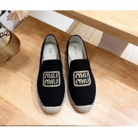 Stylish Miu Miu Canvas Espadrilles Flat Black 703139