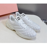 Charming Miu Miu Quilted Leather Sneakers White 703141