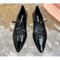 Good Product Miu Miu Patent Leather Pointed Ballerinas Flat with Buckle Black 719093