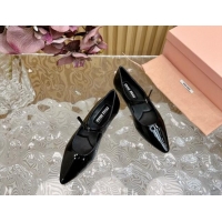 Good Product Miu Miu Patent Leather Pointed Ballerinas Flat with Buckle Black 719093