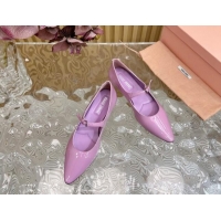 Luxury Cheap Miu Miu Patent Leather Pointed Ballerinas Flat with Buckle Purple 719094