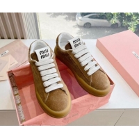 Top Design Miu Miu Suede Sneakers Tan Brown 719101