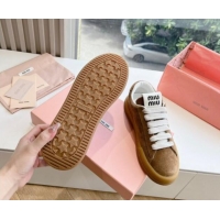 Top Design Miu Miu Suede Sneakers Tan Brown 719101