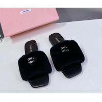 Best Price Miu Miu Wool Flat Slides Sandal Black 719108