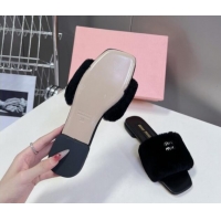 Best Price Miu Miu Wool Flat Slides Sandal Black 719108