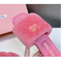 Shop Duplicate Miu Miu Wool Flat Slides Sandal Pink 719109