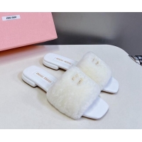 Pretty Style Miu Miu Wool Flat Slides Sandal White 719113