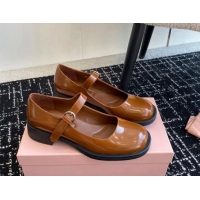 Purchase Miu Miu Shiny Calfskin Mary Janes Shoes Brown 813055