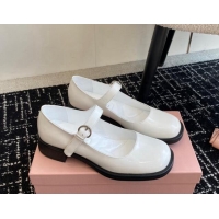 Durable Miu Miu Shiny Calfskin Mary Janes Shoes White 813056