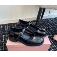 Grade Miu Miu Shiny Calfskin Mary Janes Shoes Black 813057