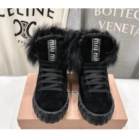 Sophisticated Miu Miu Suede Sneaker Ankle Boots with Fur Lining Black 813059