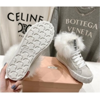 Shop Cheap Miu Miu Suede Sneaker Ankle Boots with Fur Lining Light Grey 813060